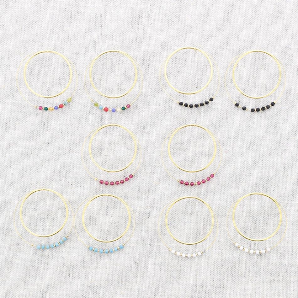 DOUBLE HOOP STEEL EARRINGS WITH STONES