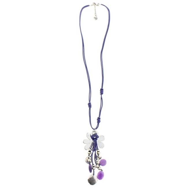 COLLAR LARGO CUERO CUENTAS METAL PIEDRAS