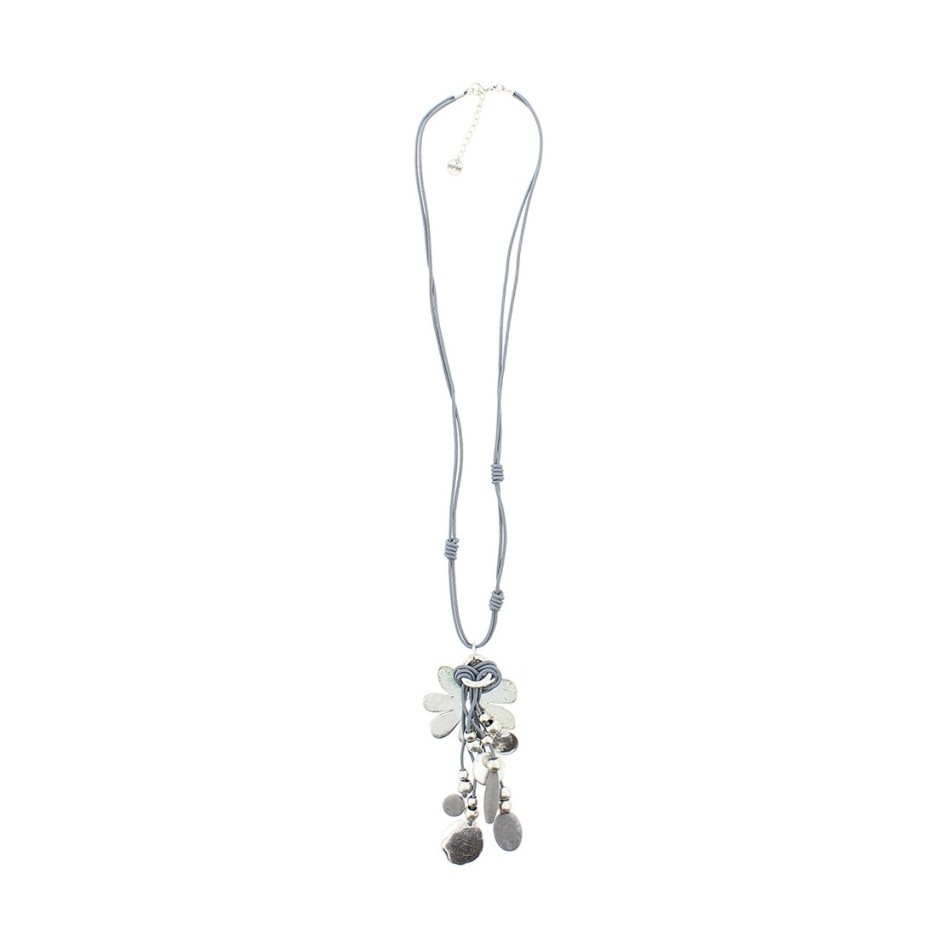 COLLAR LARGO CUERO CUENTAS METAL PIEDRAS