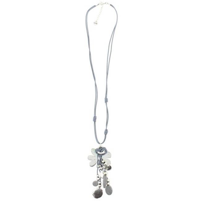 LONG LEATHER NECKLACE METAL BEADS STONES
