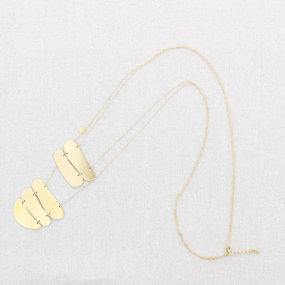 LONG STEEL NECKLACE DOUBLE PENDANT IRREGULAR SHAPE