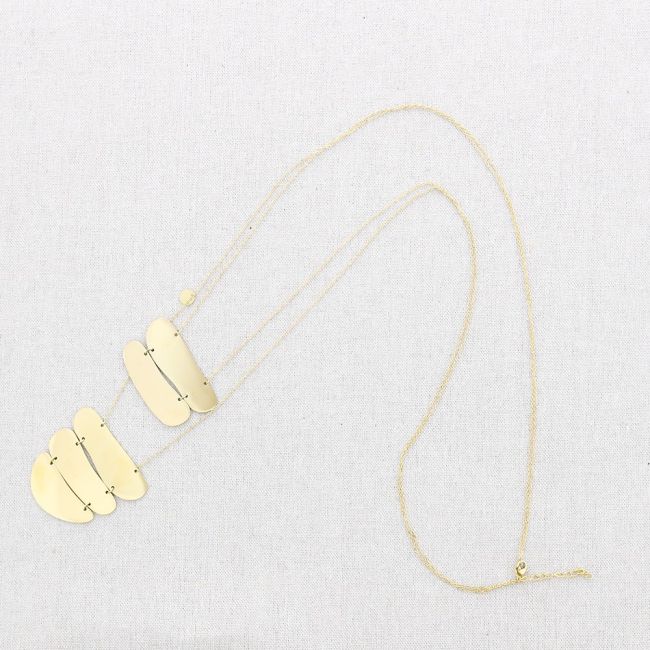 LONG STEEL NECKLACE DOUBLE PENDANT IRREGULAR SHAPE