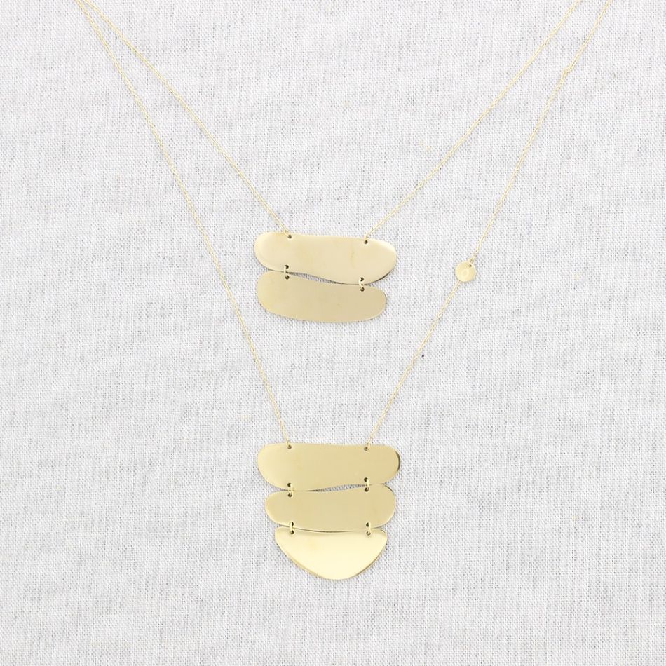 LONG STEEL NECKLACE DOUBLE PENDANT IRREGULAR SHAPE