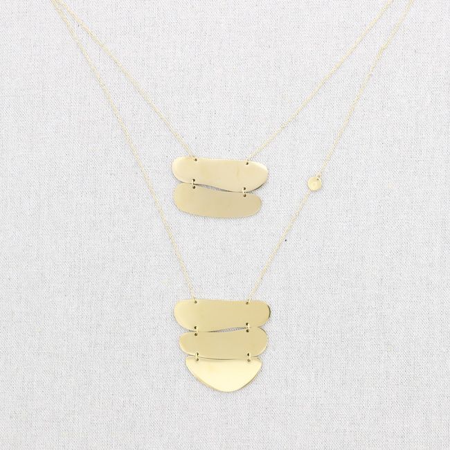 LONG STEEL NECKLACE DOUBLE PENDANT IRREGULAR SHAPE