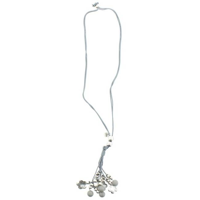 LONG NECKLACE METAL STONE BEADS