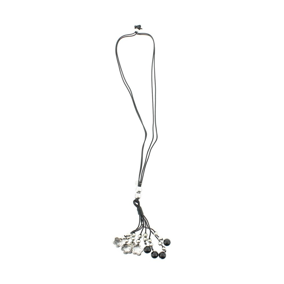 LONG NECKLACE METAL STONE BEADS