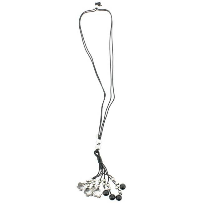LONG NECKLACE METAL STONE BEADS