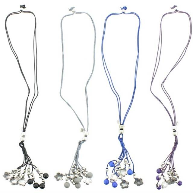 LONG NECKLACE METAL STONE BEADS