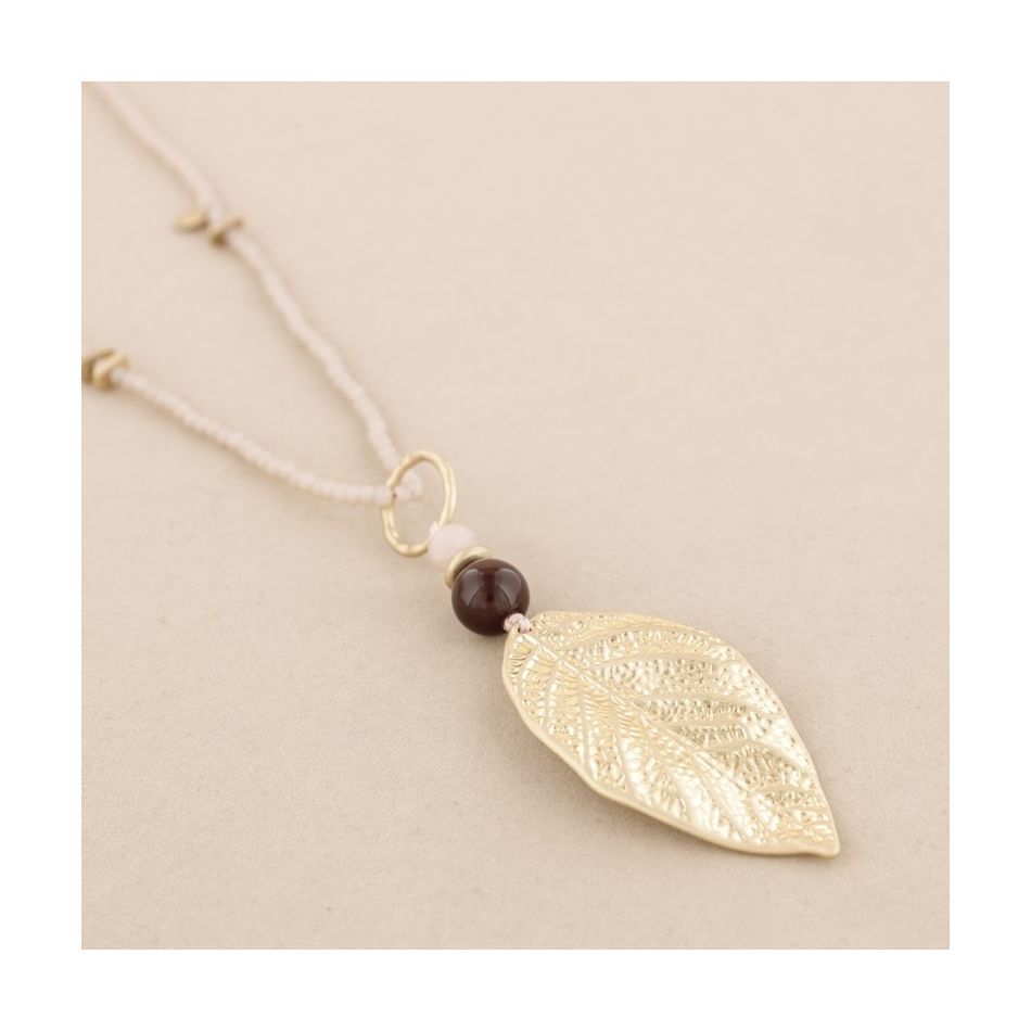 COLLAR LARGO CRISTALES COLGANTE HOJA METAL