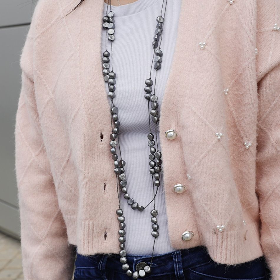 LONG DOUBLE IMITATION NACRE NECKLACE