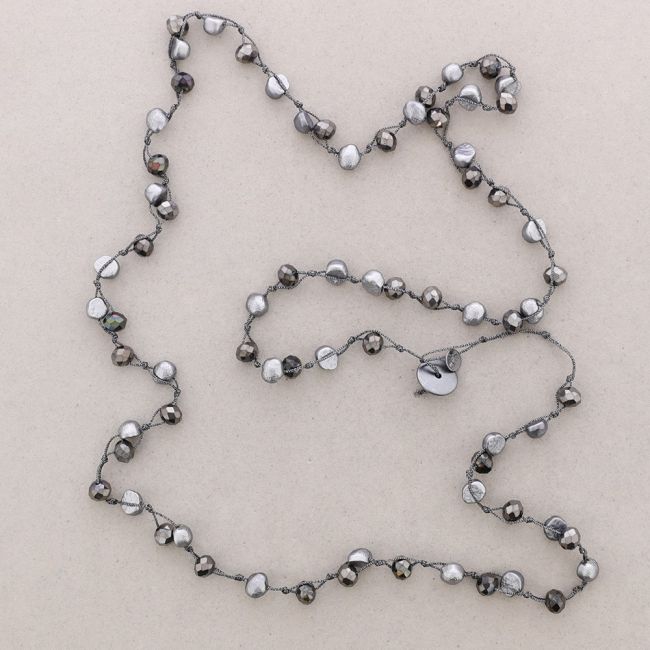 LONG BRAIDED NECKLACE WITH BIMATERIAL BEADS