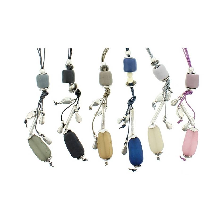 LONG METAL RESIN CORD NECKLACE