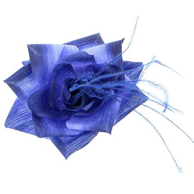 FABRIC FLOWER BROOCH WITH FEATHERS 13CM