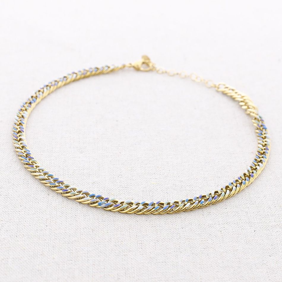 STEEL SHORT NECKLACE WITH ENAMEL LINKS