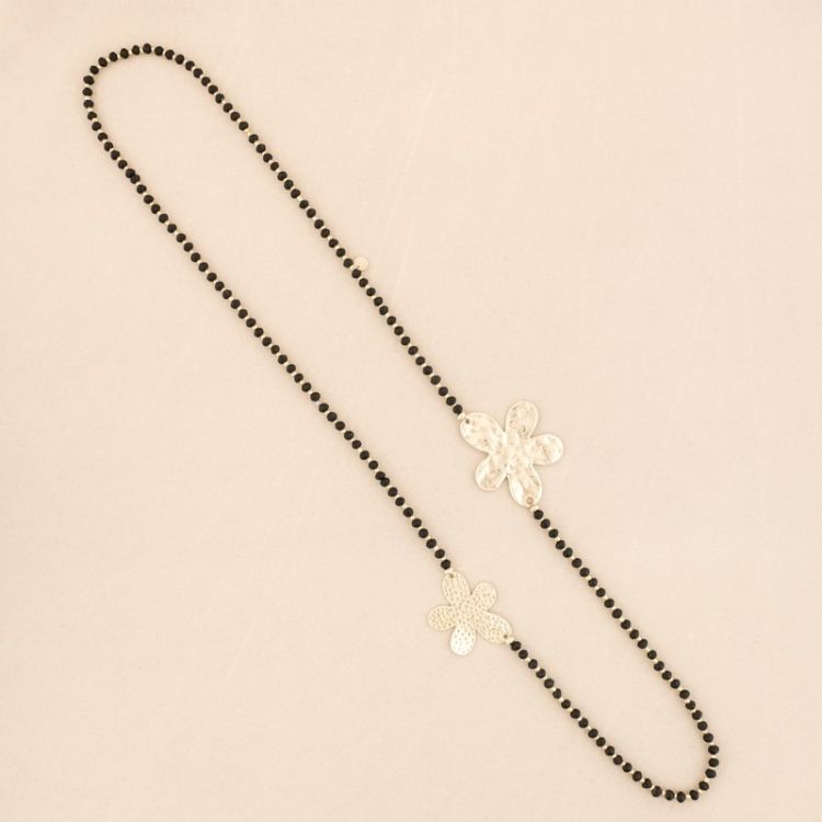 DOUBLE METAL FLOWER CRYSTALS LONG NECKLACE