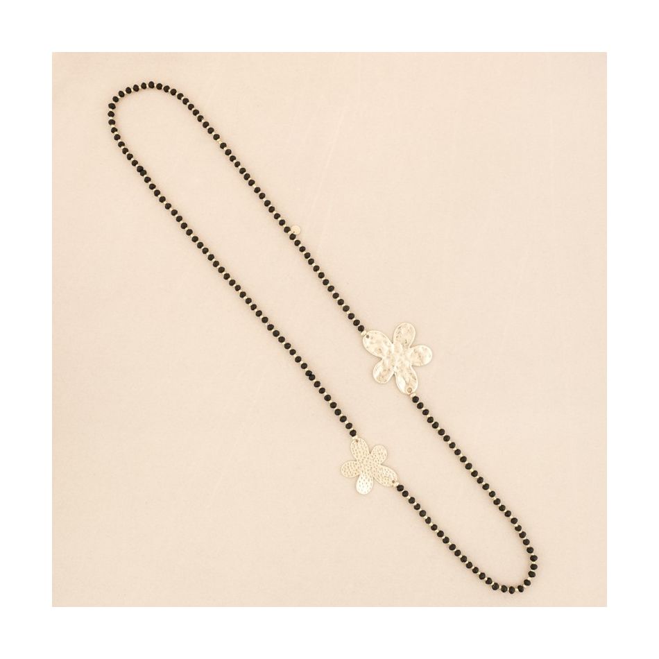 COLLAR LARGO CRISTALES DOBLE FLOR METAL