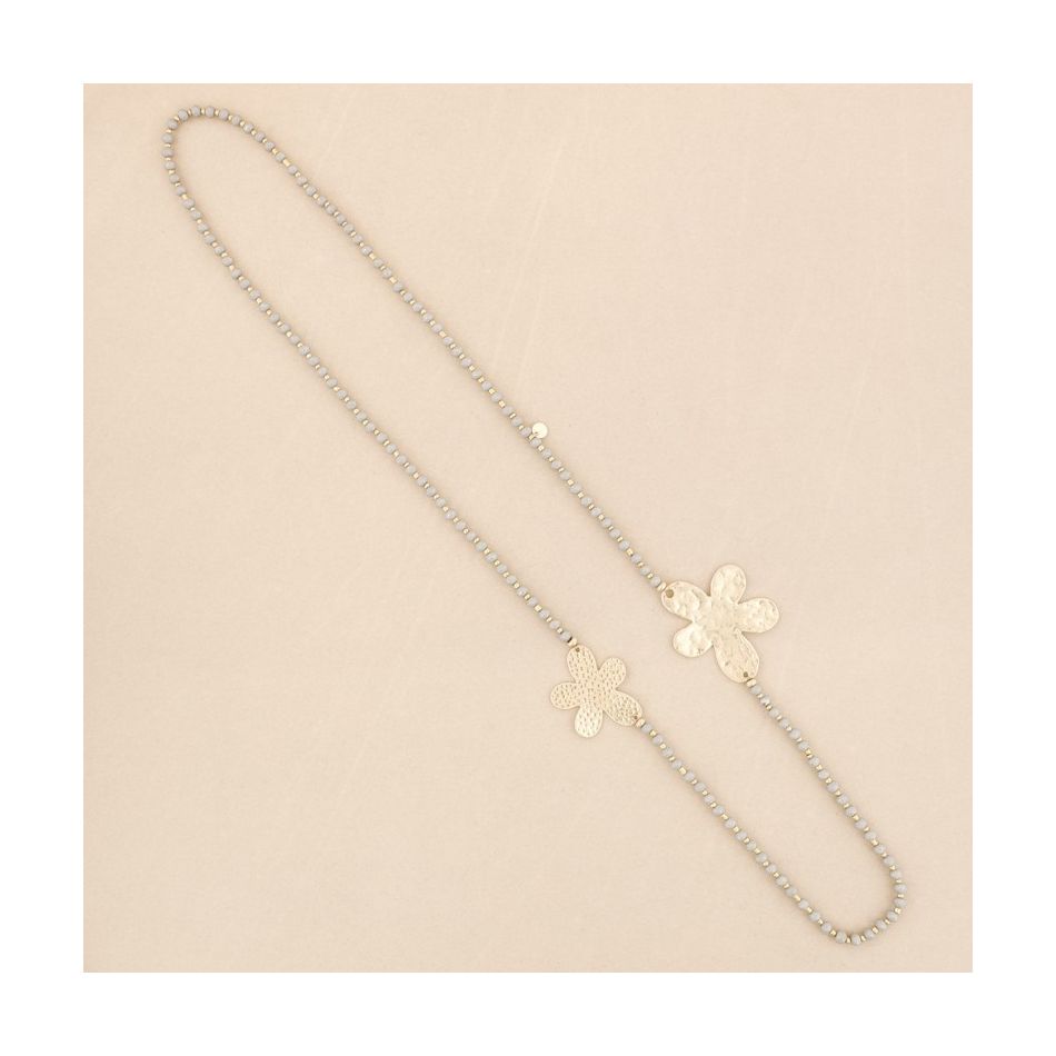 COLLAR LARGO CRISTALES DOBLE FLOR METAL