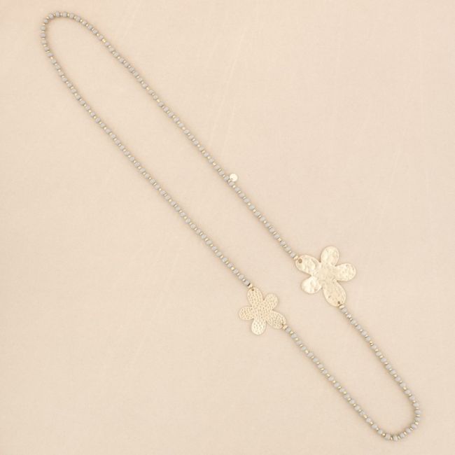 COLLAR LARGO CRISTALES DOBLE FLOR METAL