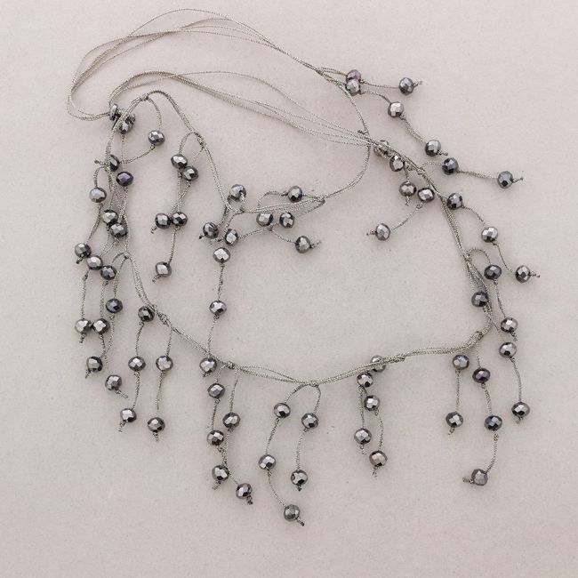 LONG CORD NECKLACE WITH FACETED CRYSTAL PENDANTS