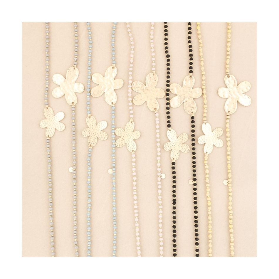 DOUBLE METAL FLOWER CRYSTALS LONG NECKLACE