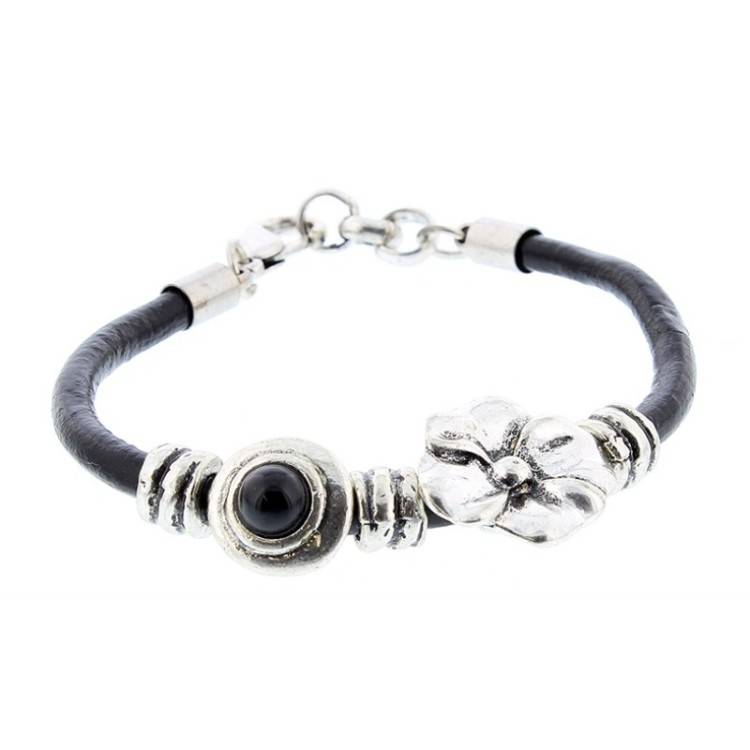 RESIN METAL BEADS LEATHER BRACELET