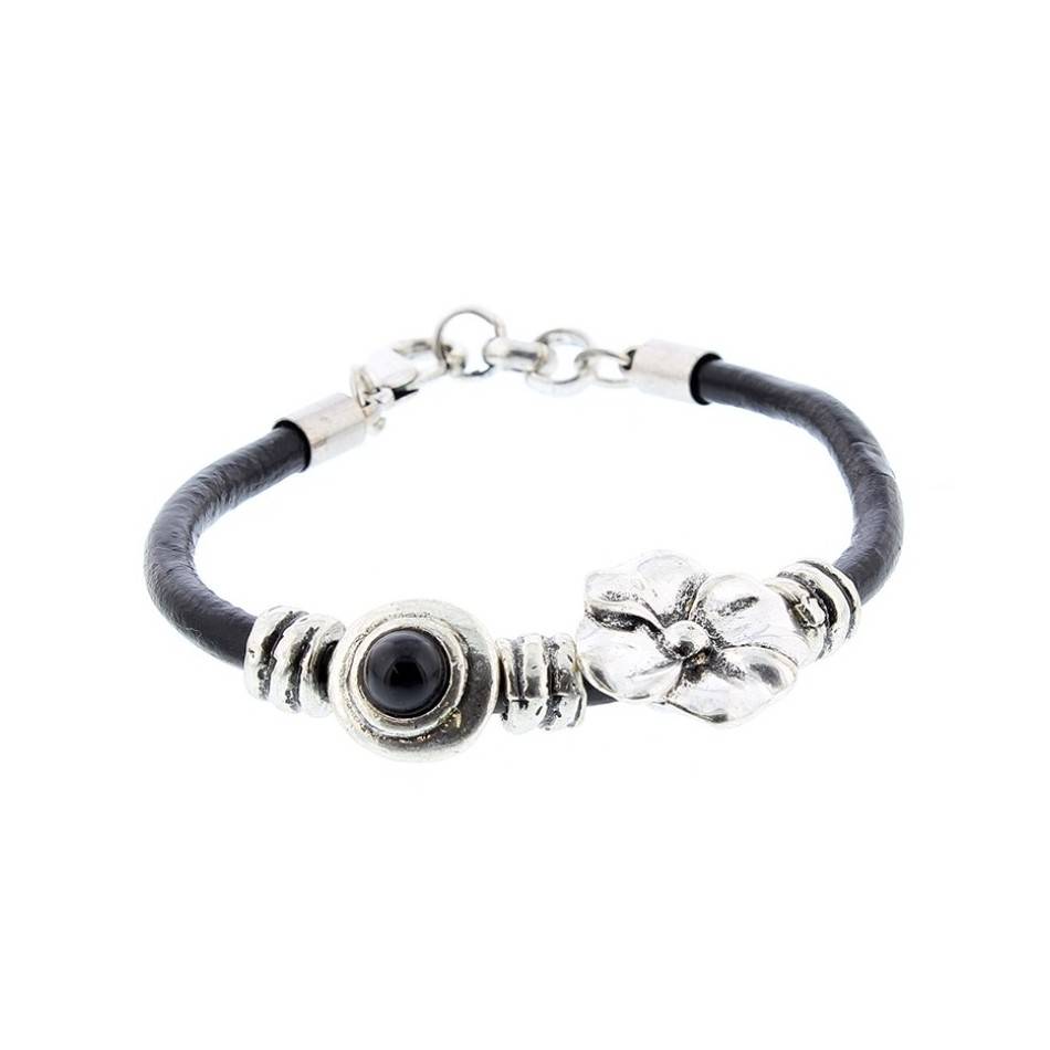 RESIN METAL BEADS LEATHER BRACELET
