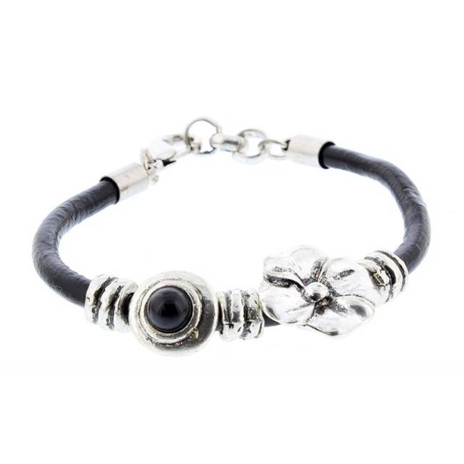 RESIN METAL BEADS LEATHER BRACELET