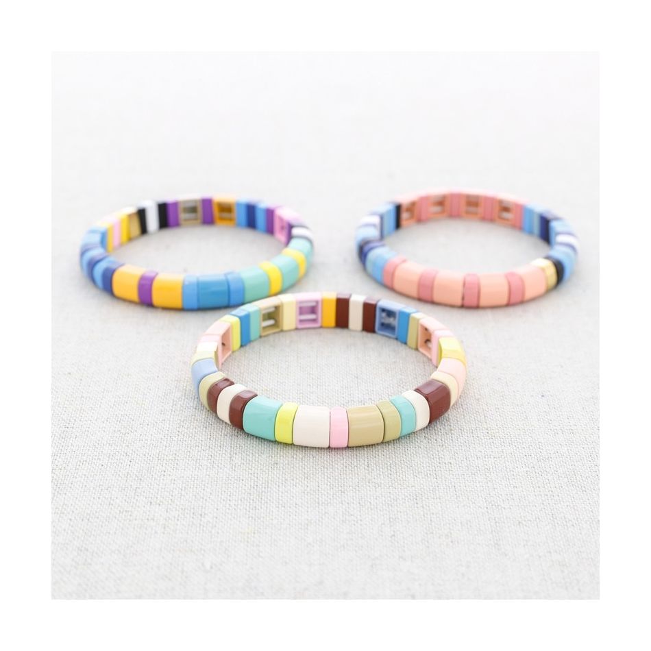PULSERA ELÁSTICA ACERO CUENTAS ESMALTE