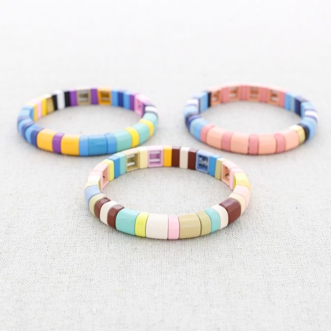 PULSERA ELÁSTICA ACERO CUENTAS ESMALTE
