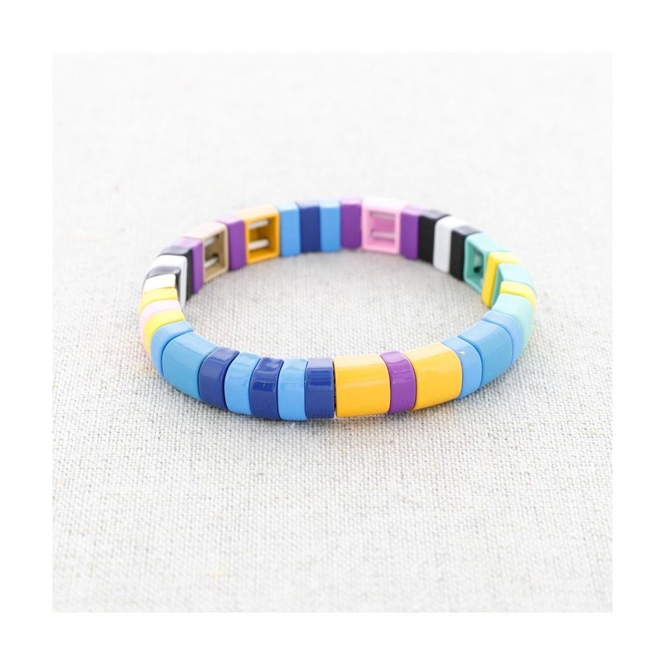 PULSERA ELÁSTICA ACERO CUENTAS ESMALTE