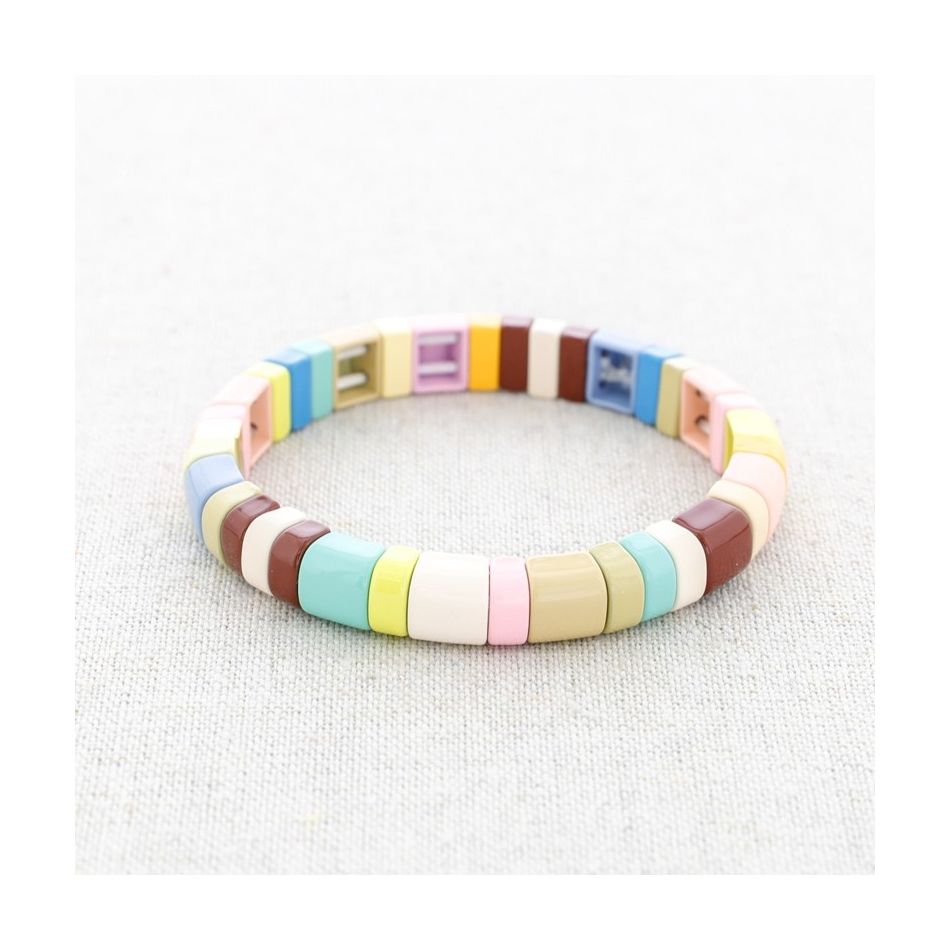 PULSERA ELÁSTICA ACERO CUENTAS ESMALTE