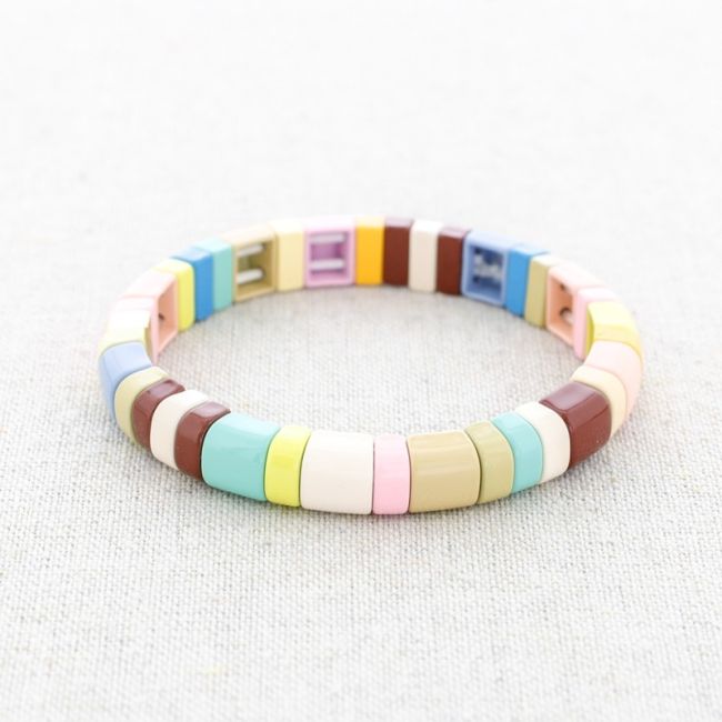 PULSERA ELÁSTICA ACERO CUENTAS ESMALTE