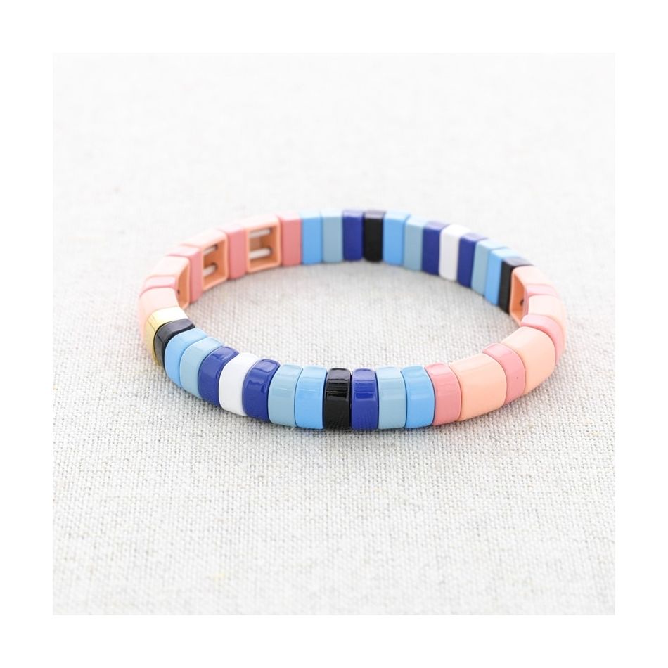 PULSERA ELÁSTICA ACERO CUENTAS ESMALTE