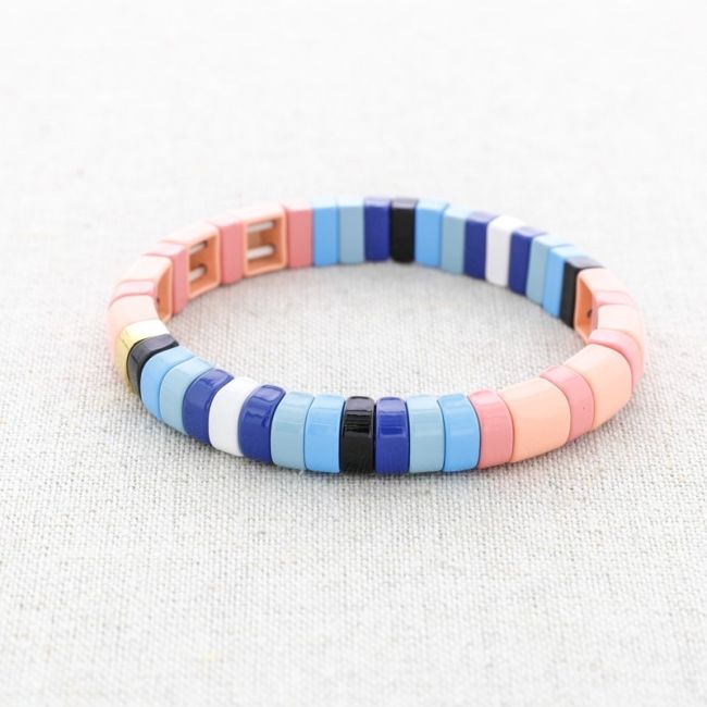 PULSERA ELÁSTICA ACERO CUENTAS ESMALTE