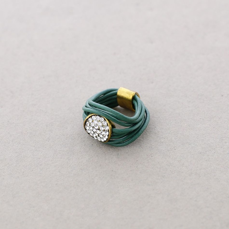 LEATHER METAL CRYSTALS RING