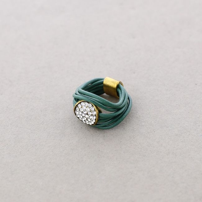LEATHER METAL CRYSTALS RING