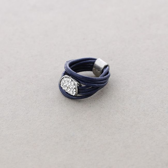 LEATHER METAL CRYSTALS RING