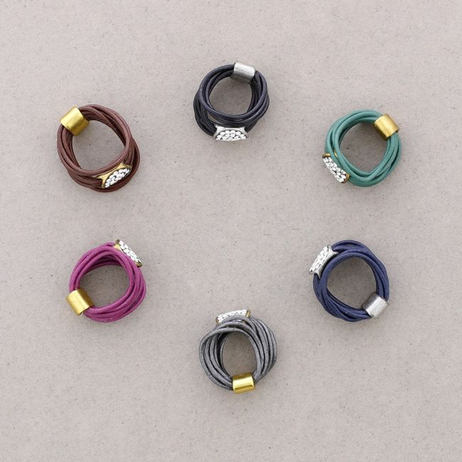 LEATHER METAL CRYSTALS RING