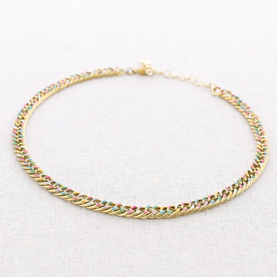 STEEL SHORT NECKLACE WITH ENAMEL LINKS