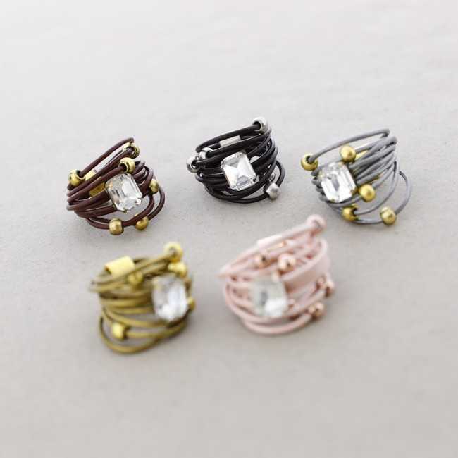 CRYSTAL METAL LEATHER RING Assorted sizes