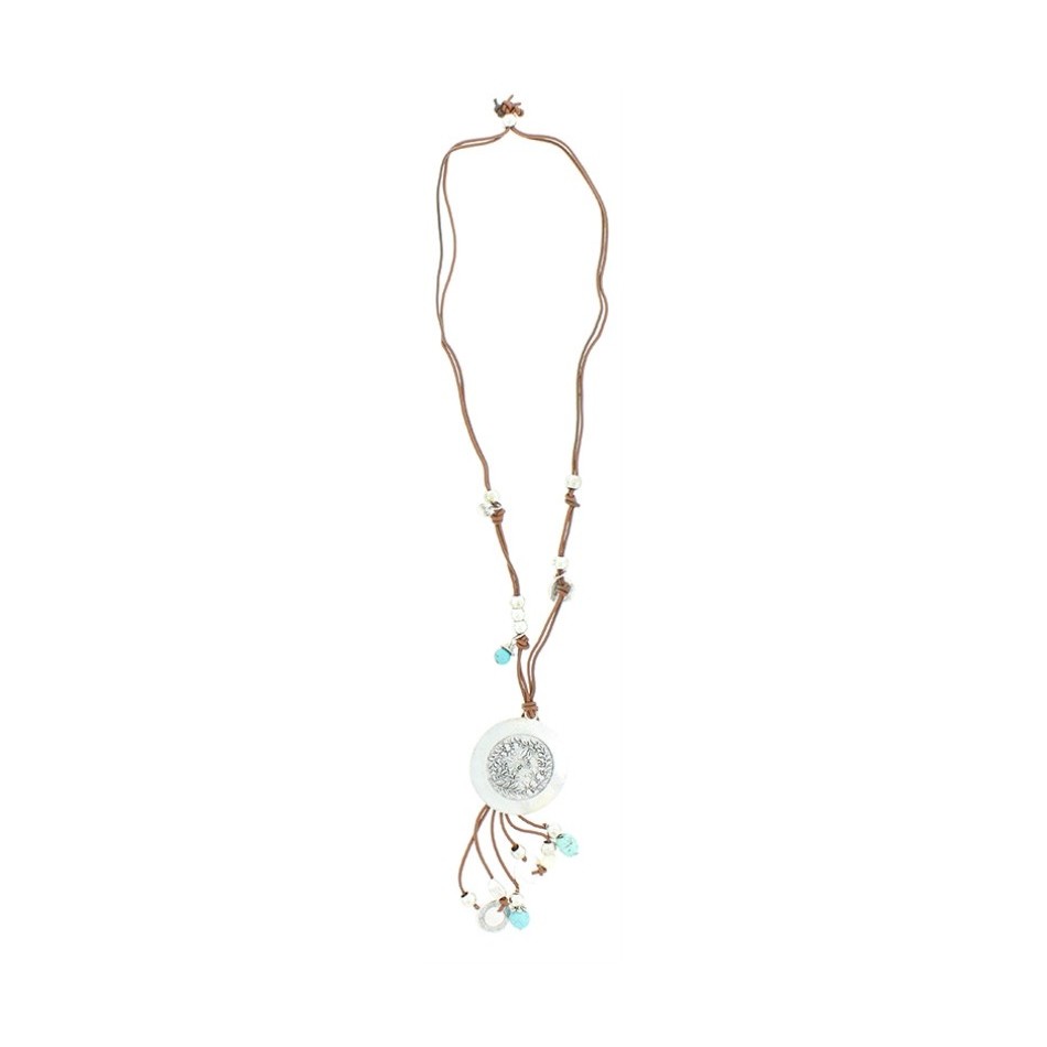 COLLAR LARGO CUERO METAL PIEDRAS