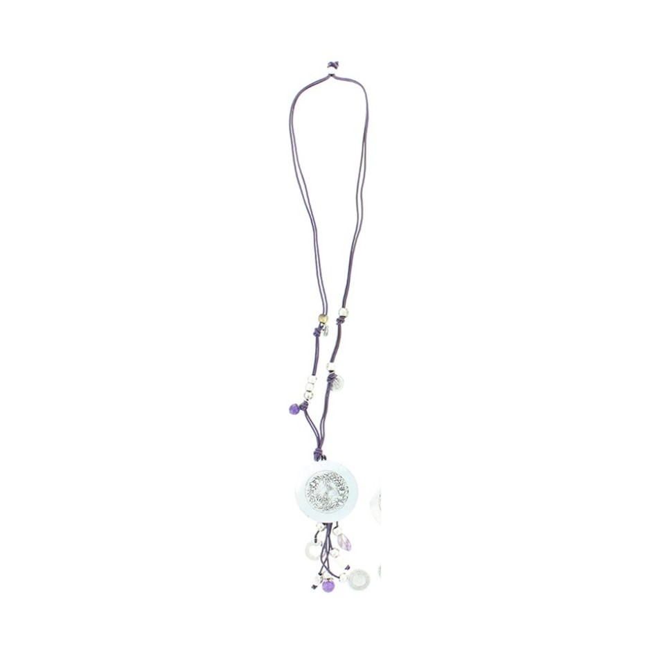COLLAR LARGO CUERO METAL PIEDRAS