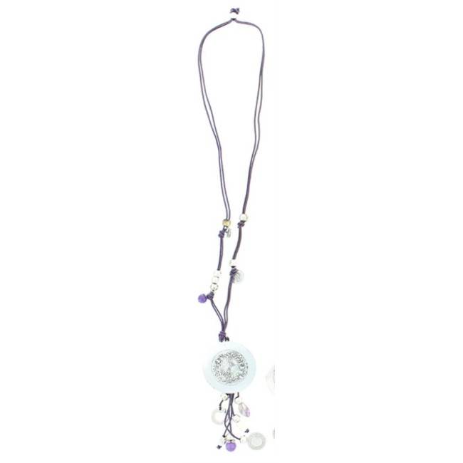 COLLAR LARGO CUERO METAL PIEDRAS
