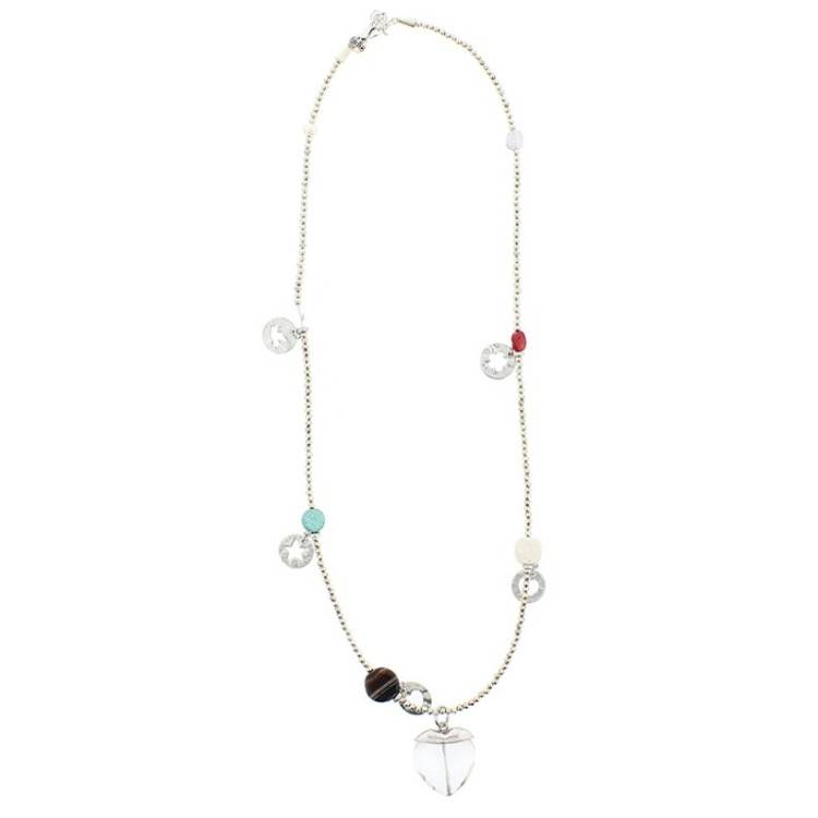 LONG NECKLACE PENDANT BALLS HEART