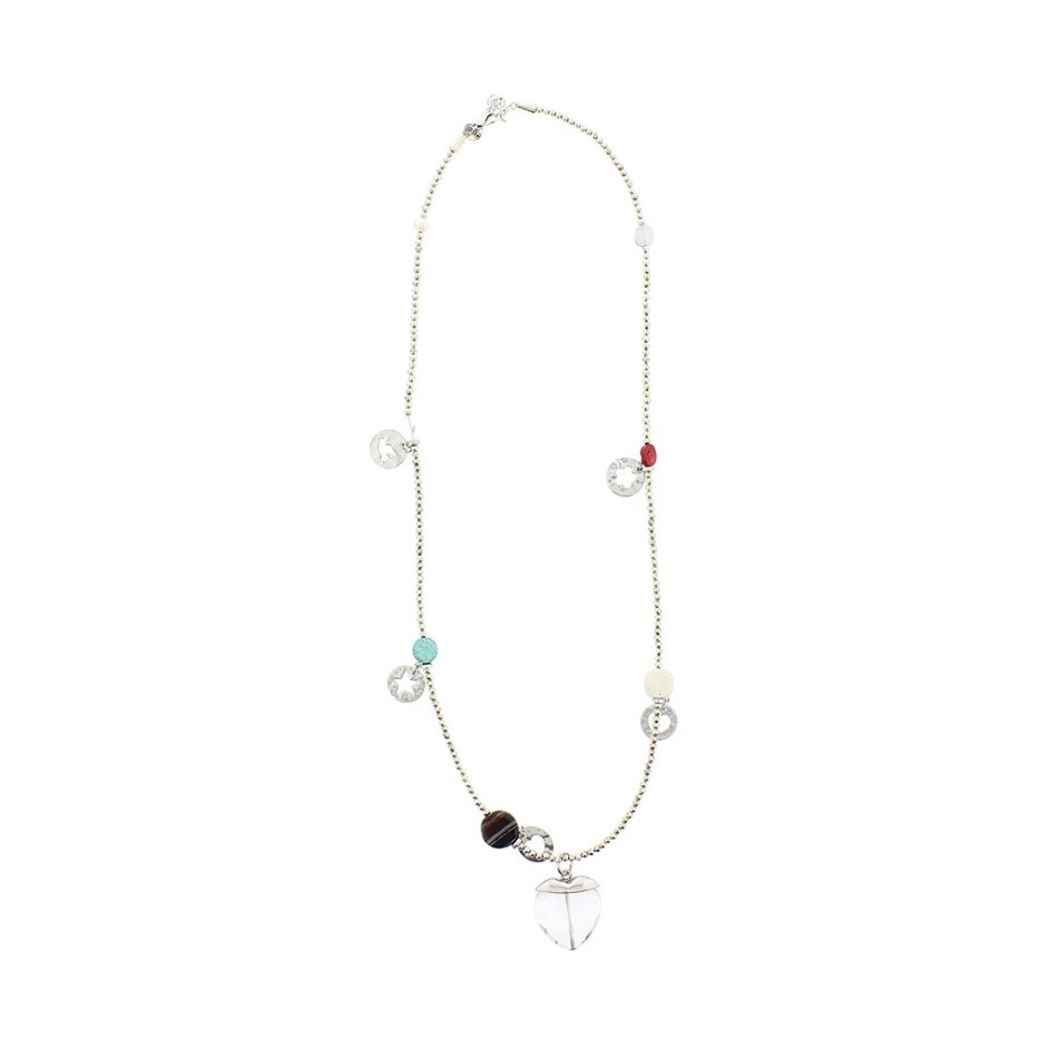 LONG NECKLACE PENDANT BALLS HEART