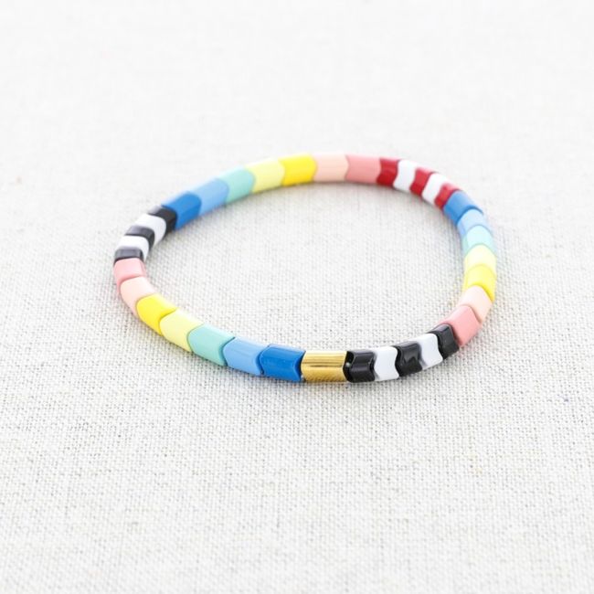 ELASTIC STEEL BRACELET WITH ENAMEL BEADS