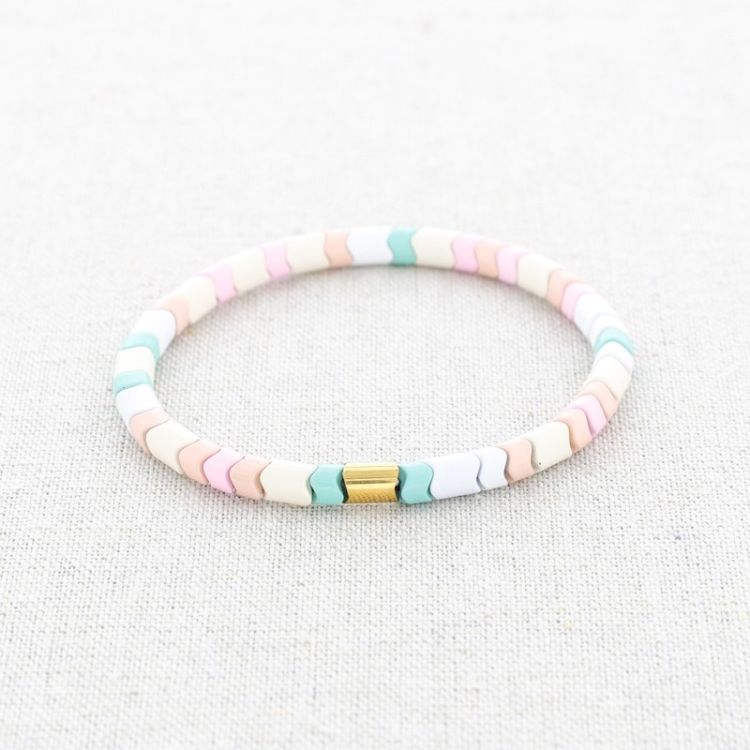 PULSERA ELÁSTICA ACERO CUENTAS ESMALTE