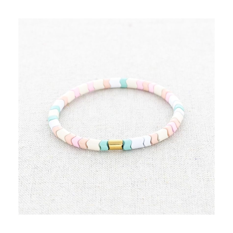 PULSERA ELÁSTICA ACERO CUENTAS ESMALTE
