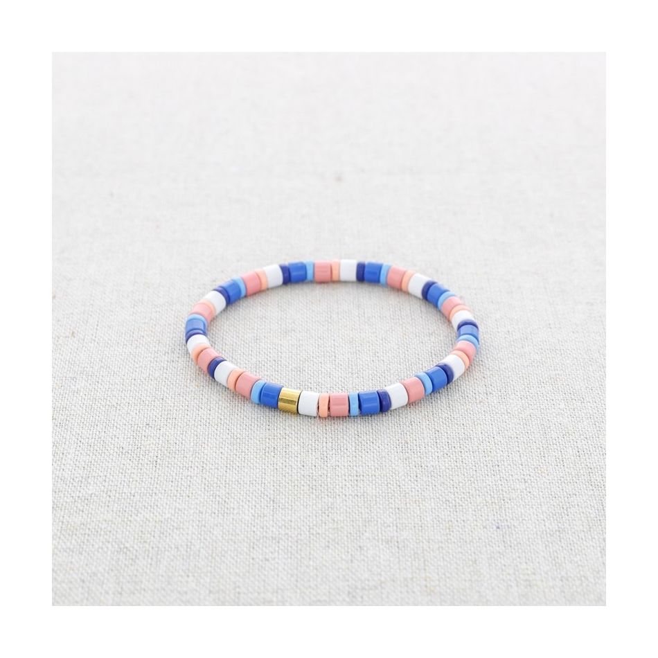 PULSERA ELÁSTICA ACERO CUENTAS ESMALTE