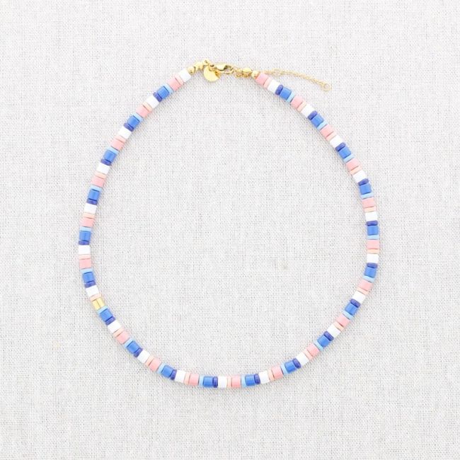 STEEL SHORT NECKLACE WITH ENAMEL BEADS